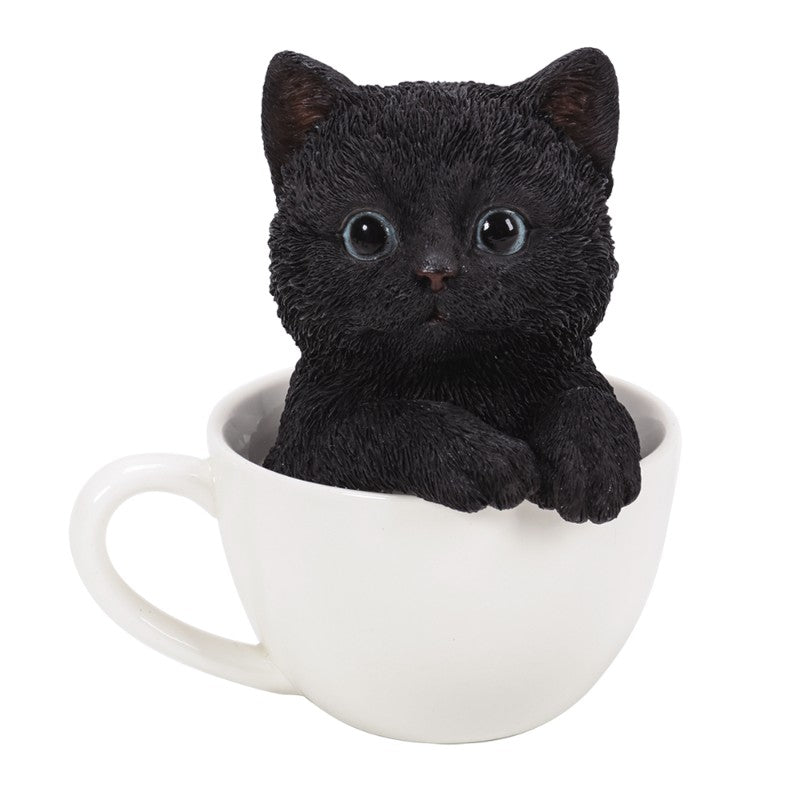 Figurine - Black Cat in a Teacup