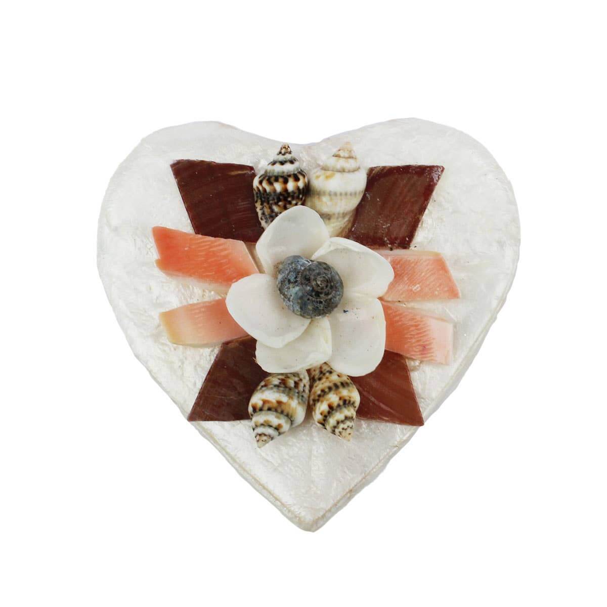 Box - 2" Heart Capiz Shell with Flower Design - Trinket