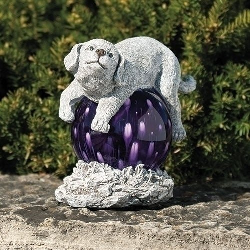 Garden Statue - Dog with Purple Solar Powered LED