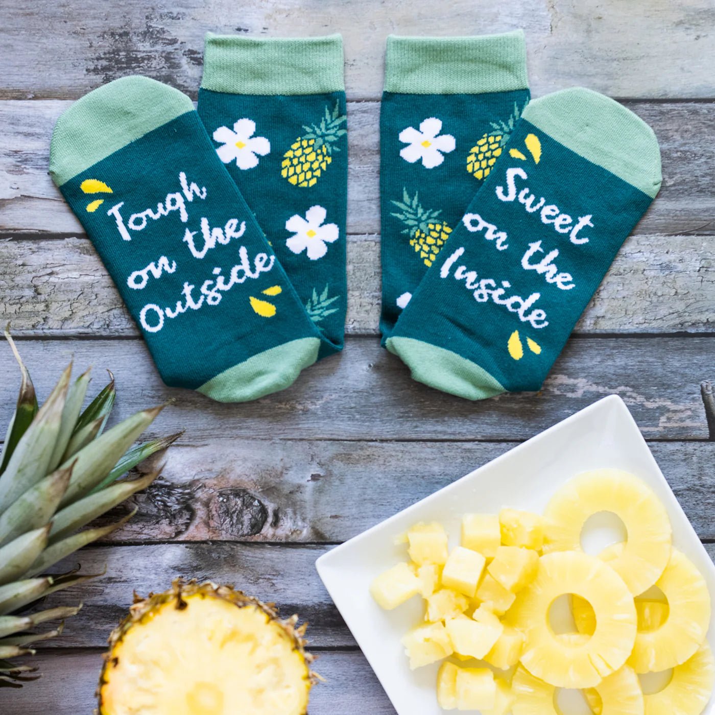 Socks - Crew Length 'Tough on the Outside, Sweet on the Inside' Pineapple Socks