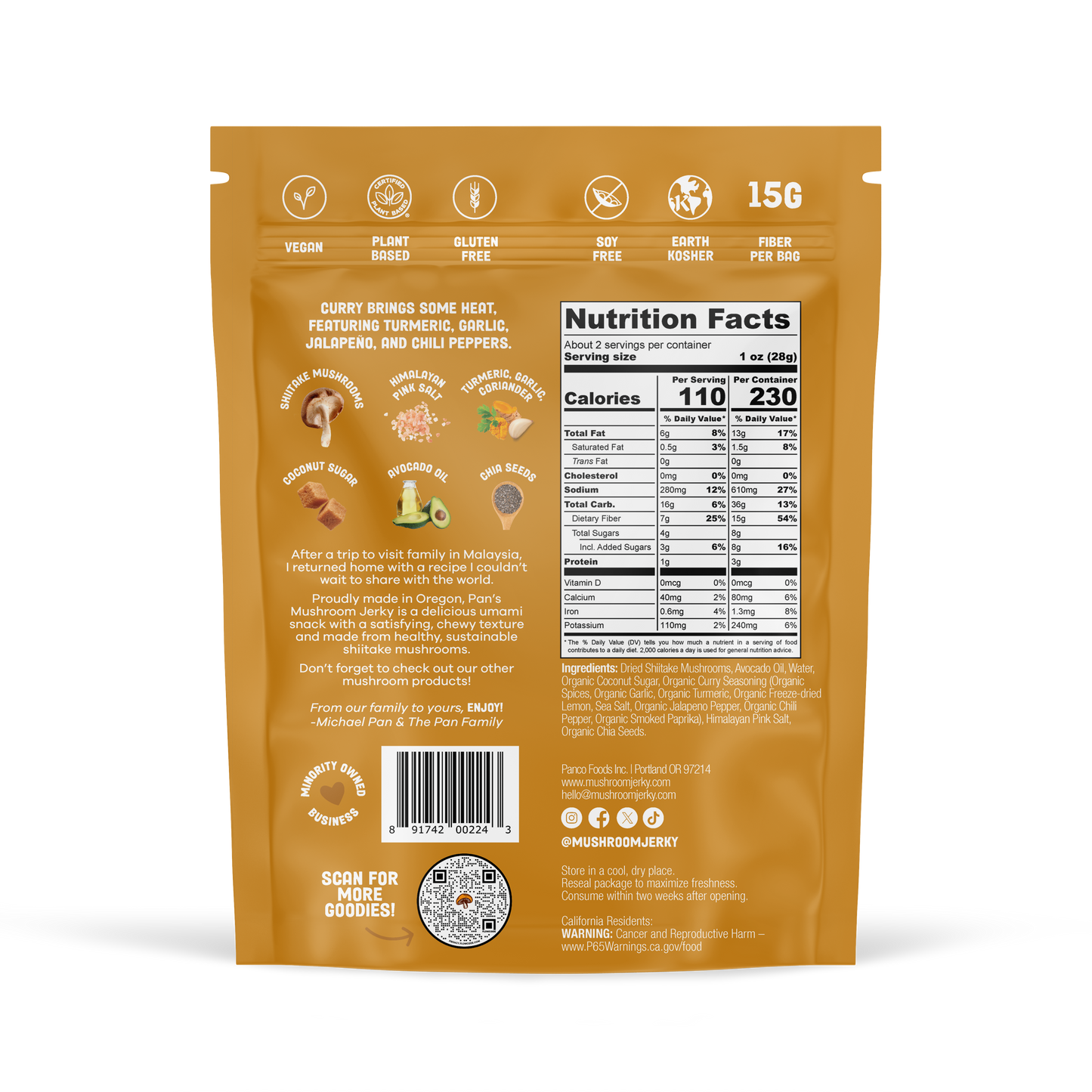 Pan's Mushroom Jerky - 2.2oz Curry
