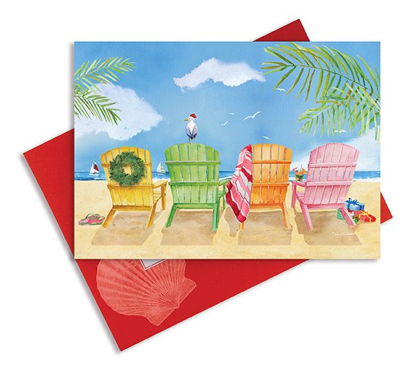 Greeting Cards - Embellished Christmas Cards - Adirondack Chairs W/ Seagull