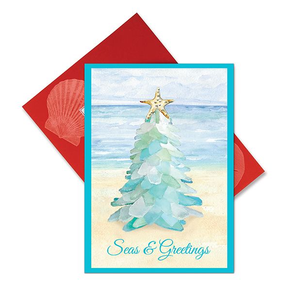 Greeting Cards - Embellished Christmas Cards - Sea Glass Tree
