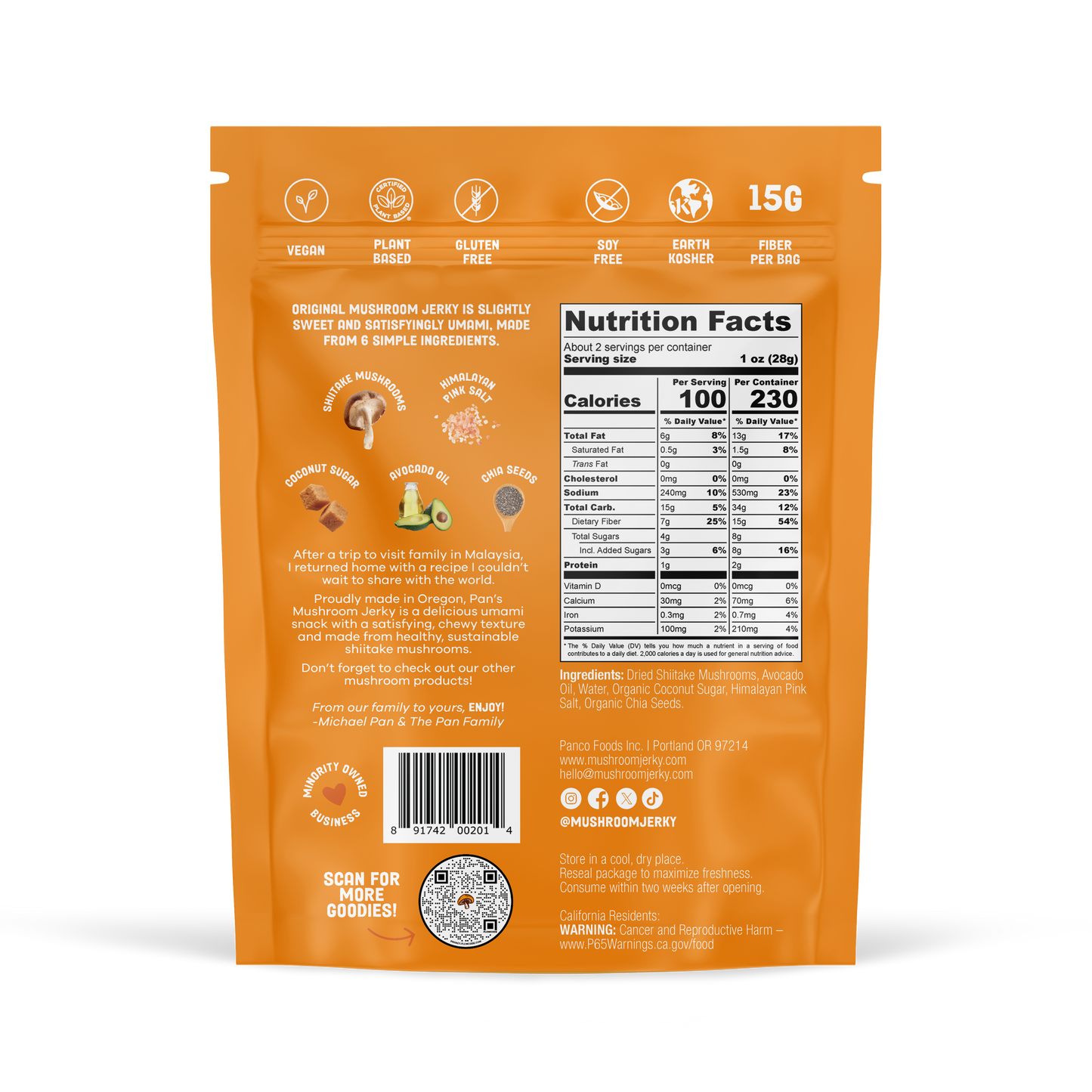 Pan's Mushroom Jerky - 2.2oz Original