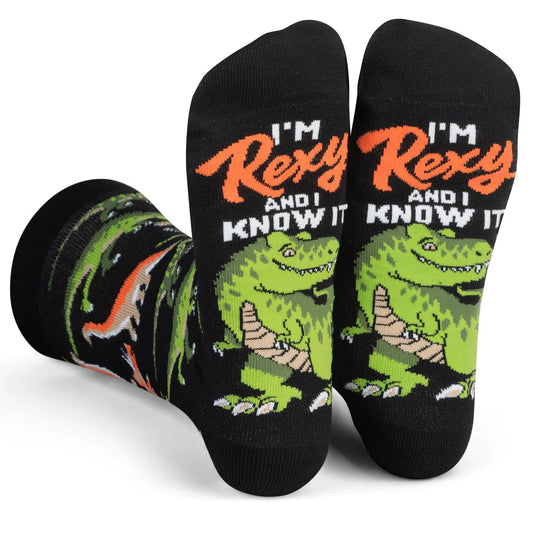 Socks - Crew Length 'I'm Rexy and I Know it' Dinosaur Socks