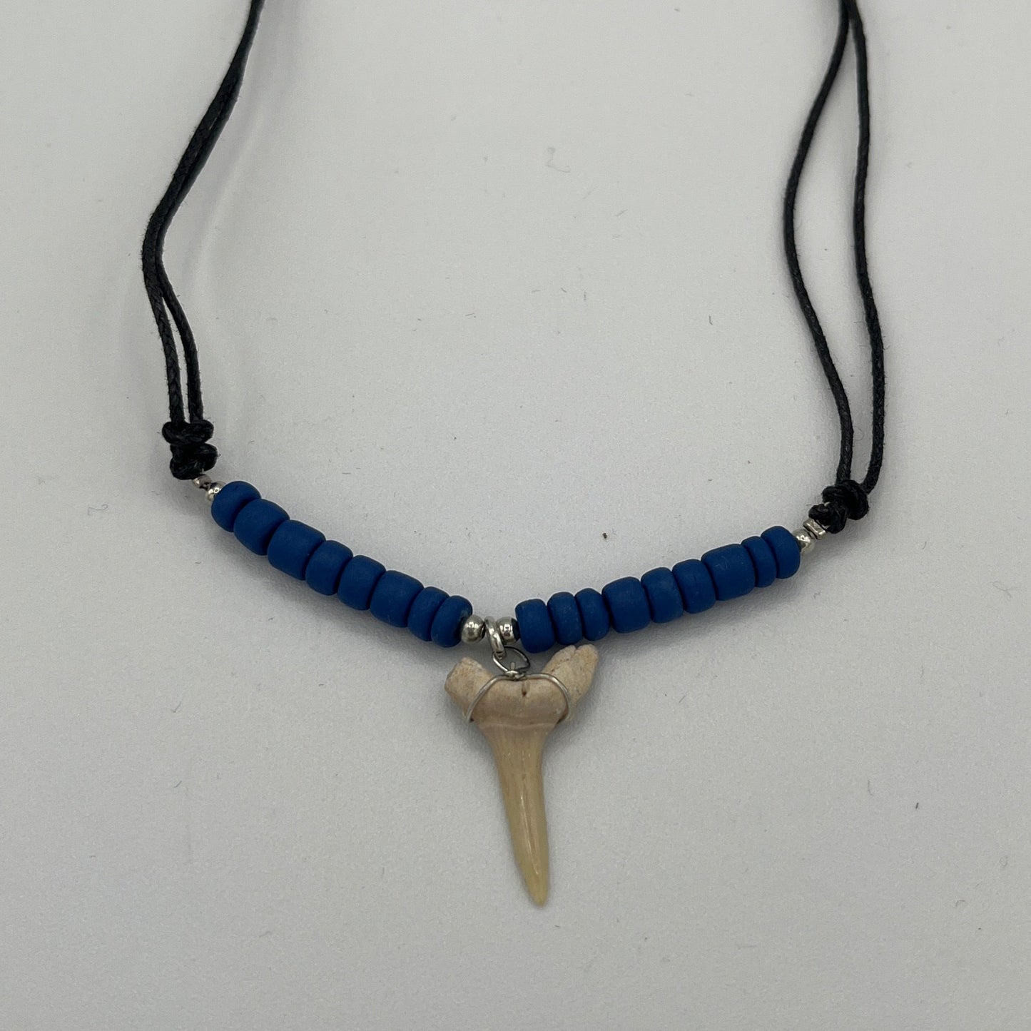 Shark Tooth Necklace Blue Beaded