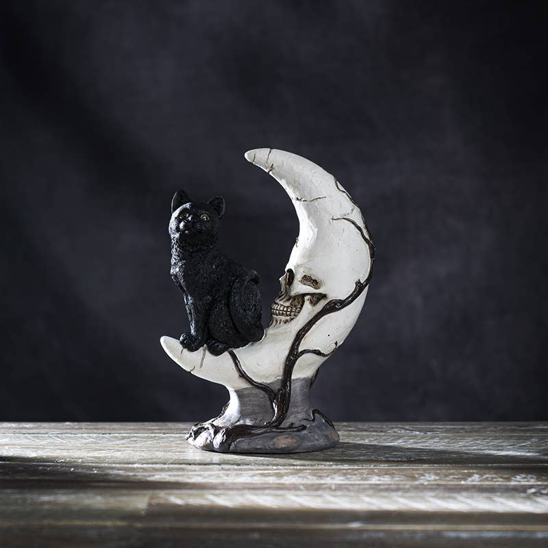 Figurine - Cat on Moon Skull