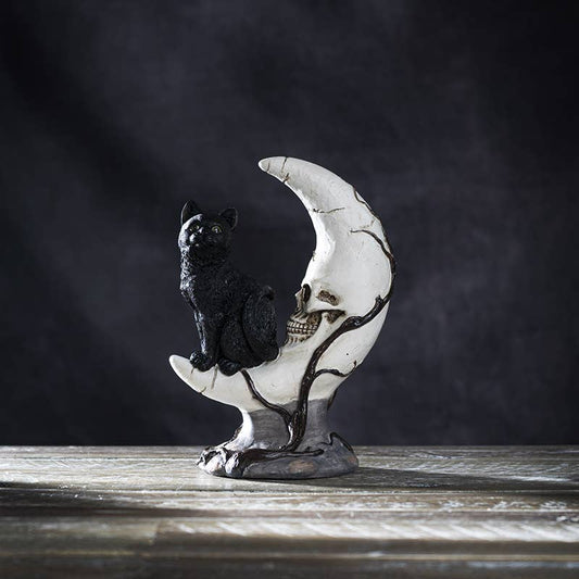 Figurine - Cat on Moon Skull