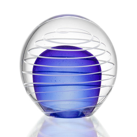 Glass Art - White Swirl and Blue Sphere - 58080