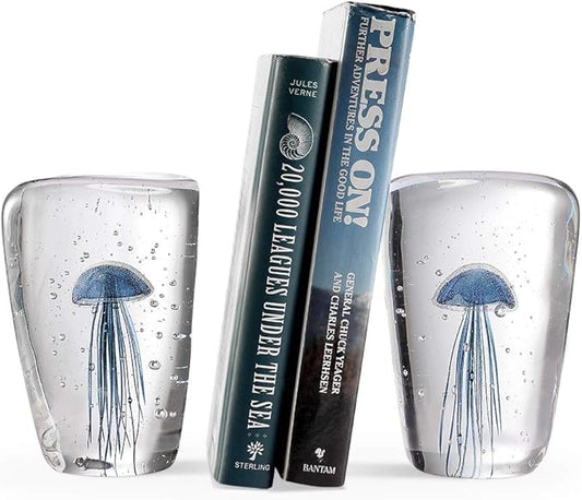 Glass Art - Bookends  Blue Jellyfish set of 2 - 58025