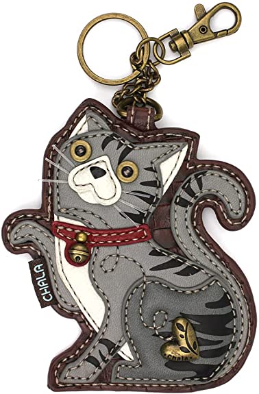 Key Fob Coin Purse Grey Tabby