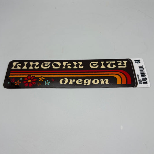 Sticker - Large retro brown with flowers, Lincoln City, Oregon