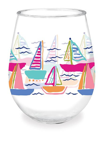 Wine Glass - Sailboats