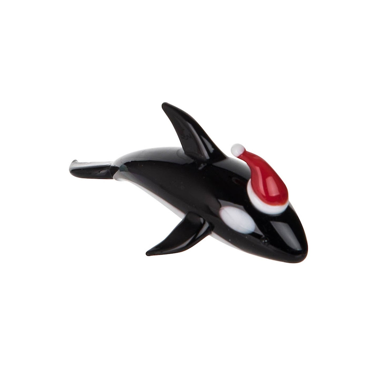 Clearance - Christmas Orca Whale Santa Hat Mini Glass Figurine