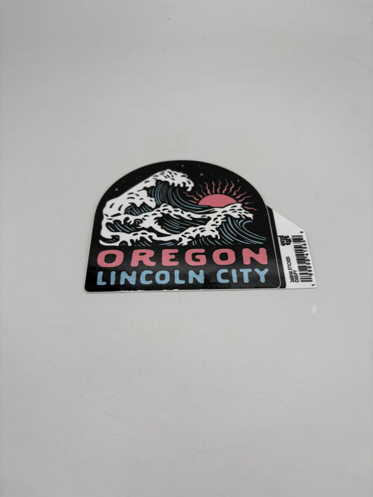 Sticker - Large blue waves pink sun Oregon Lincoln City