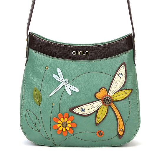 Crescent Crossbody Handbag Teal Dragonfly