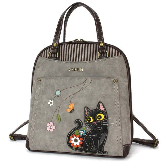 Convertible Backpack Purse - Grey Black Cat