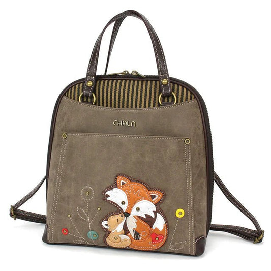 Convertible Backpack Purse - Stone Grey Fox Family