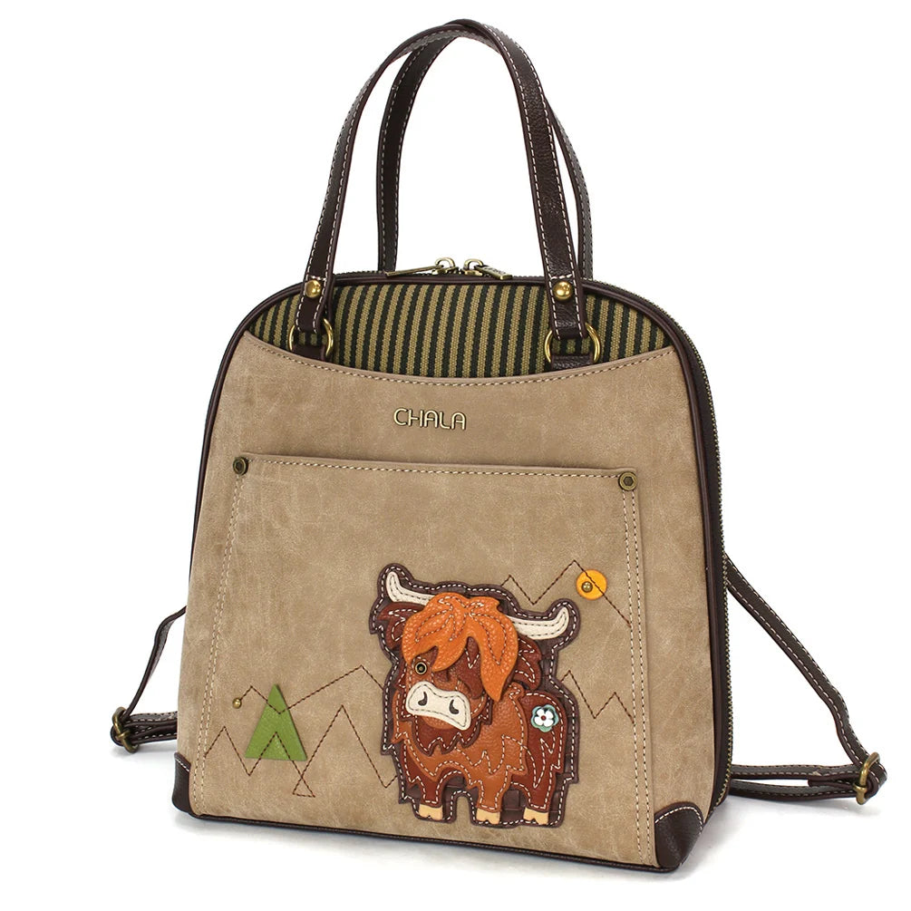 Convertible Backpack Purse - Highland Cow Taupe