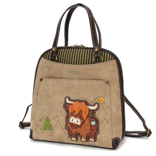Convertible Backpack Purse - Highland Cow Taupe