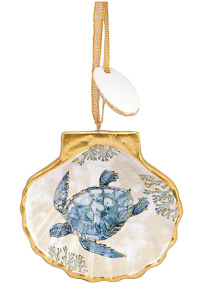 Ornament - Resin Ornament - Decorated Scallop Playa Turtle