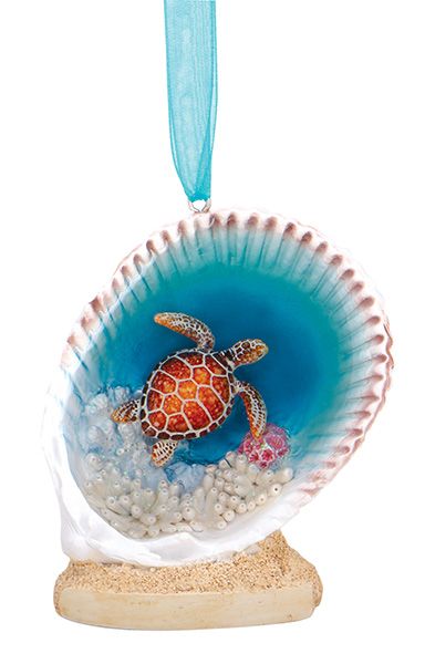 Ornament - Resin Ornament - Shell Ocean Scene with Turtle