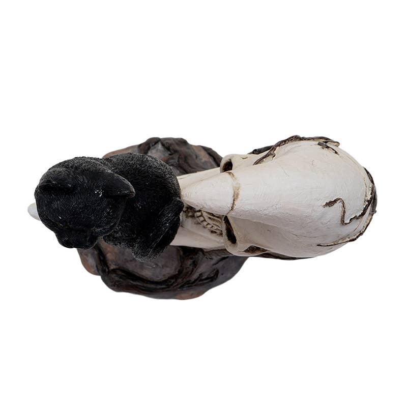 Figurine - Cat on Moon Skull