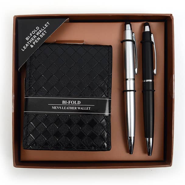 Men's Black Bi-Fold Wallet & 2 Stylus Pens