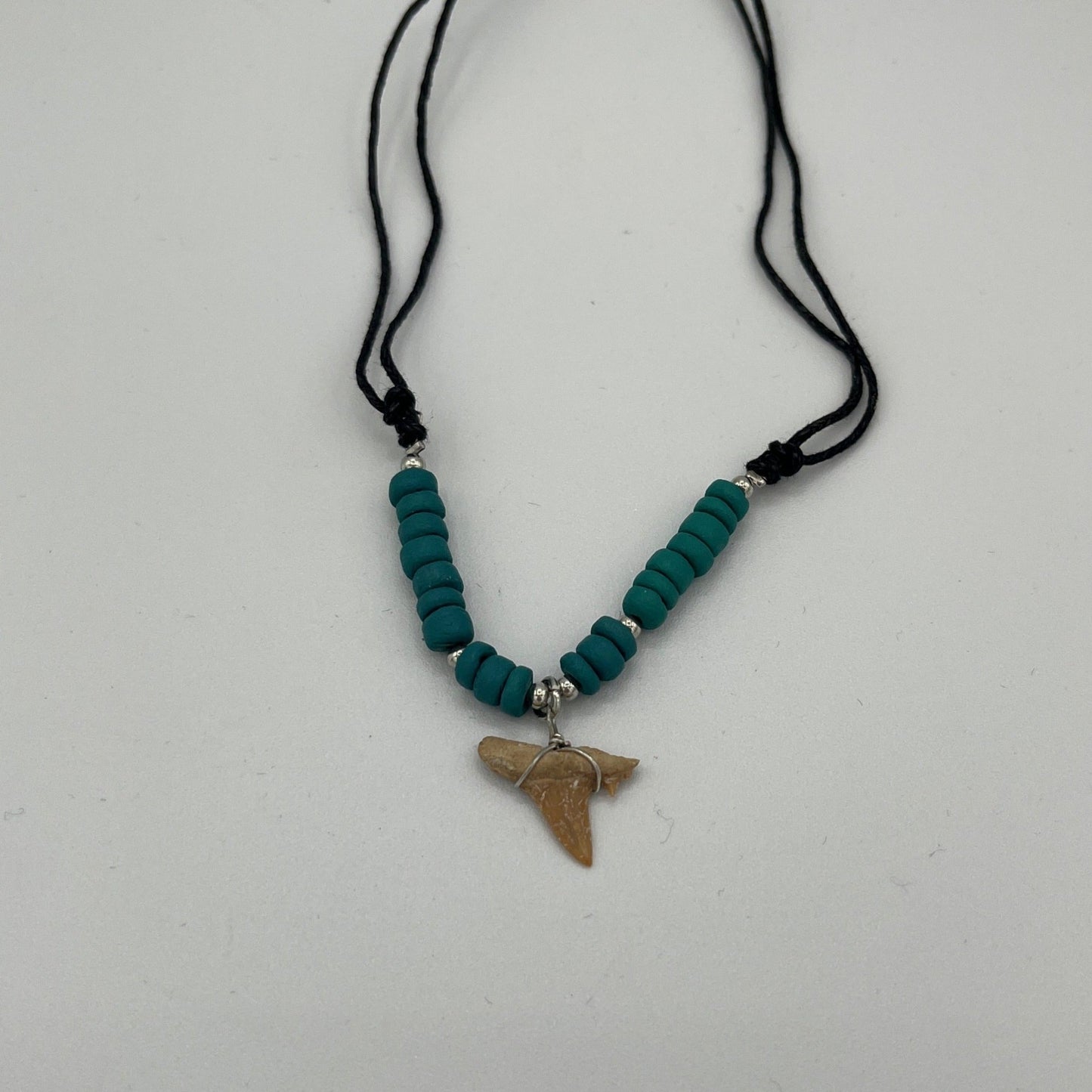 Shark Tooth Necklace Teal & Silver Beaded