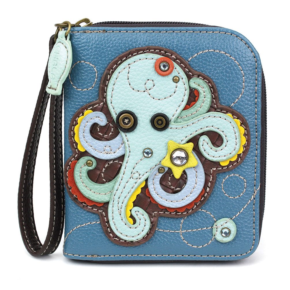 Zip Around Wallet Blue Octopus