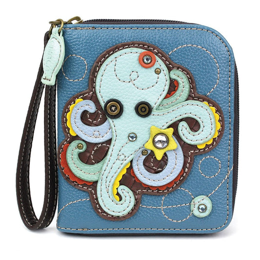 Zip Around Wallet Blue Octopus