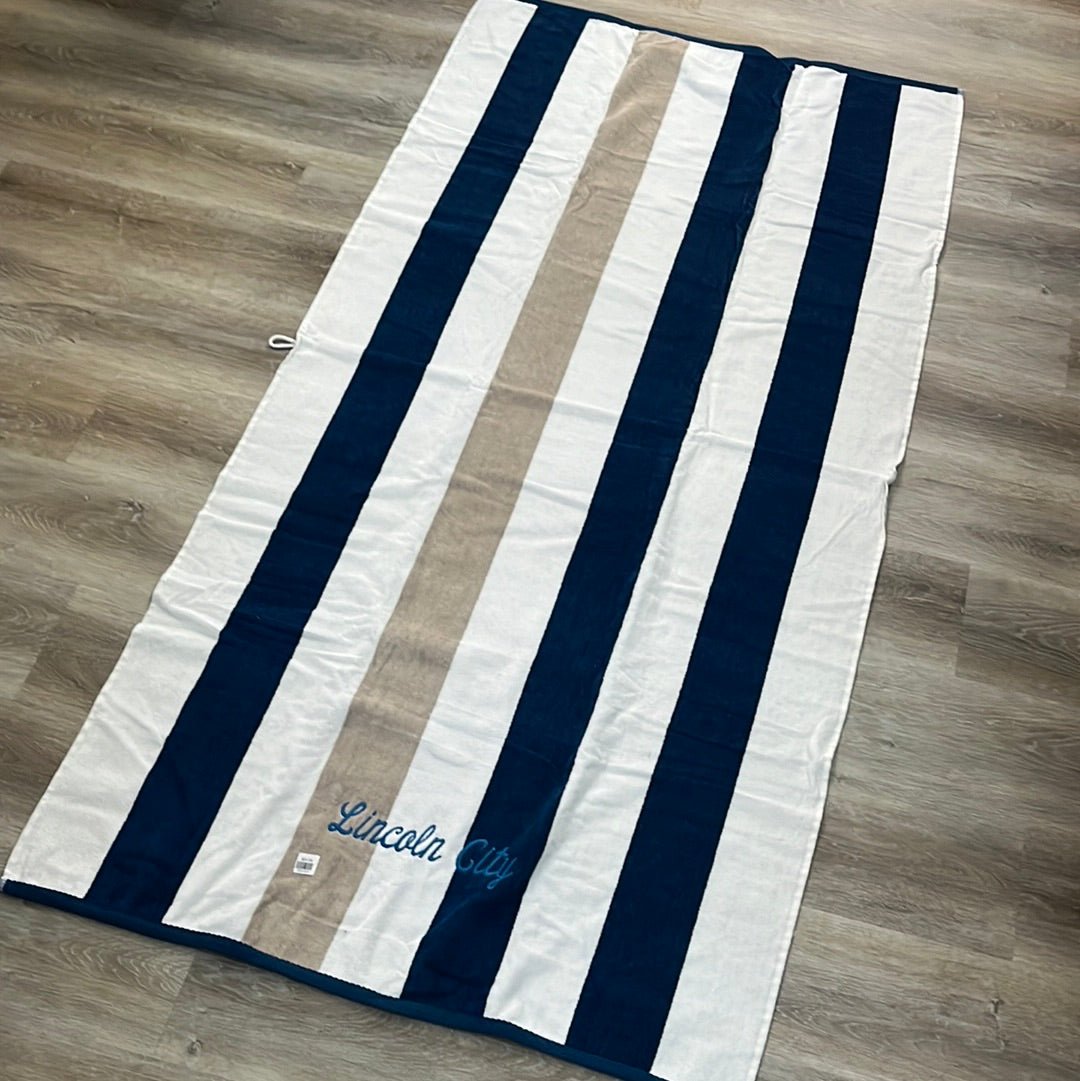 Striped Beach Towel Navy and Sand