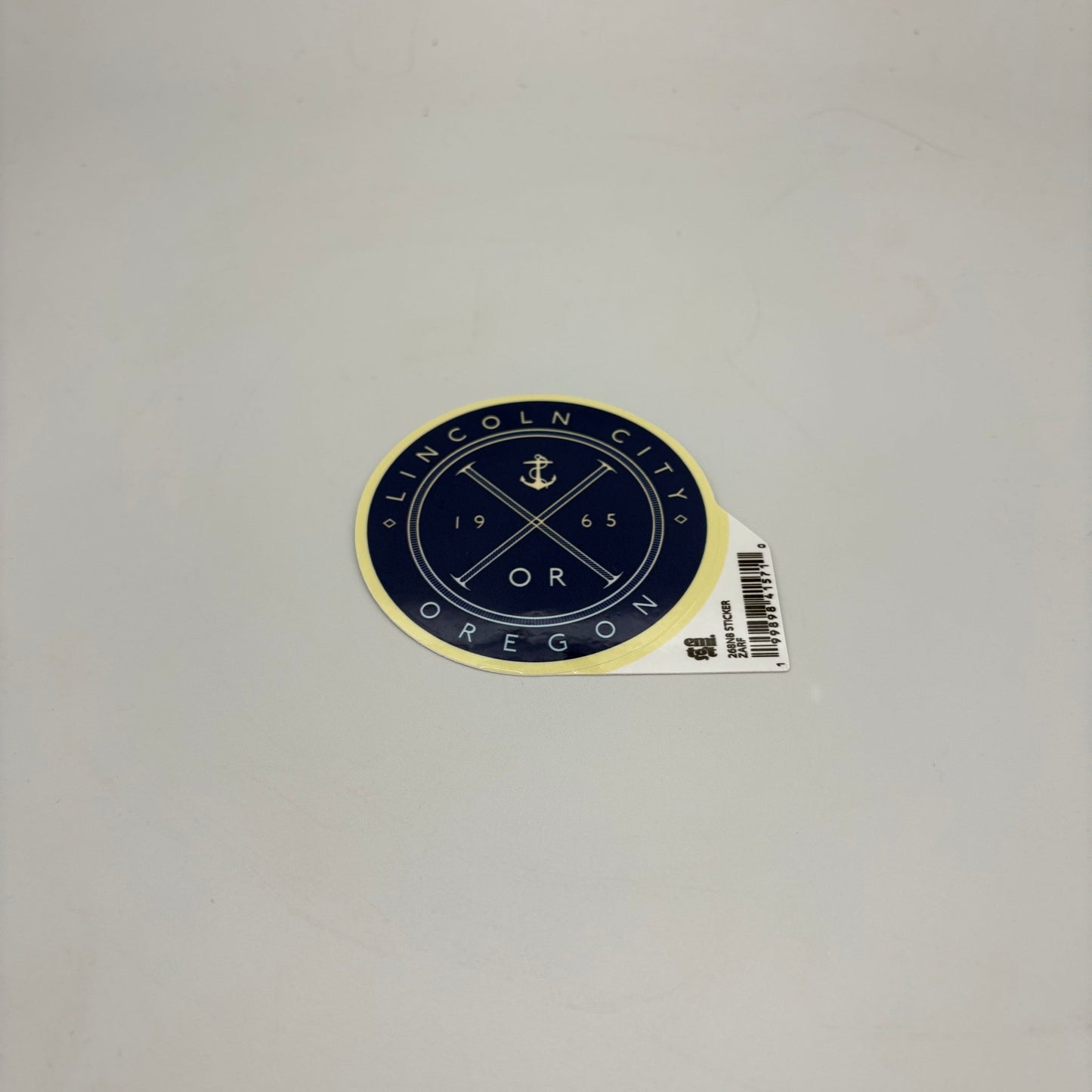 Sticker - Large blue circle with anchor Lincoln City, Oregon 1965 OR