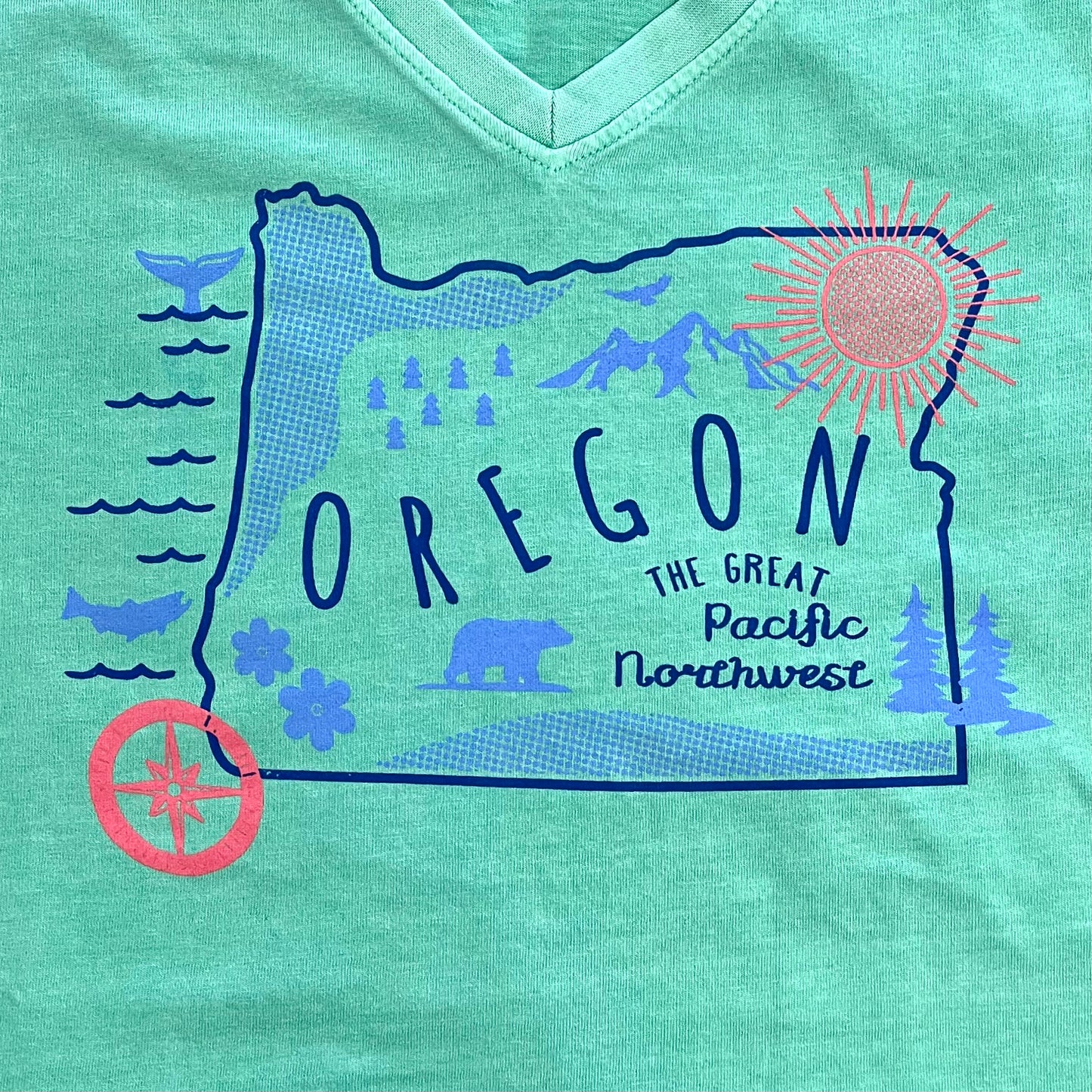 Apparel - Ladies V-Neck T-Shirt Oregon Map Mint