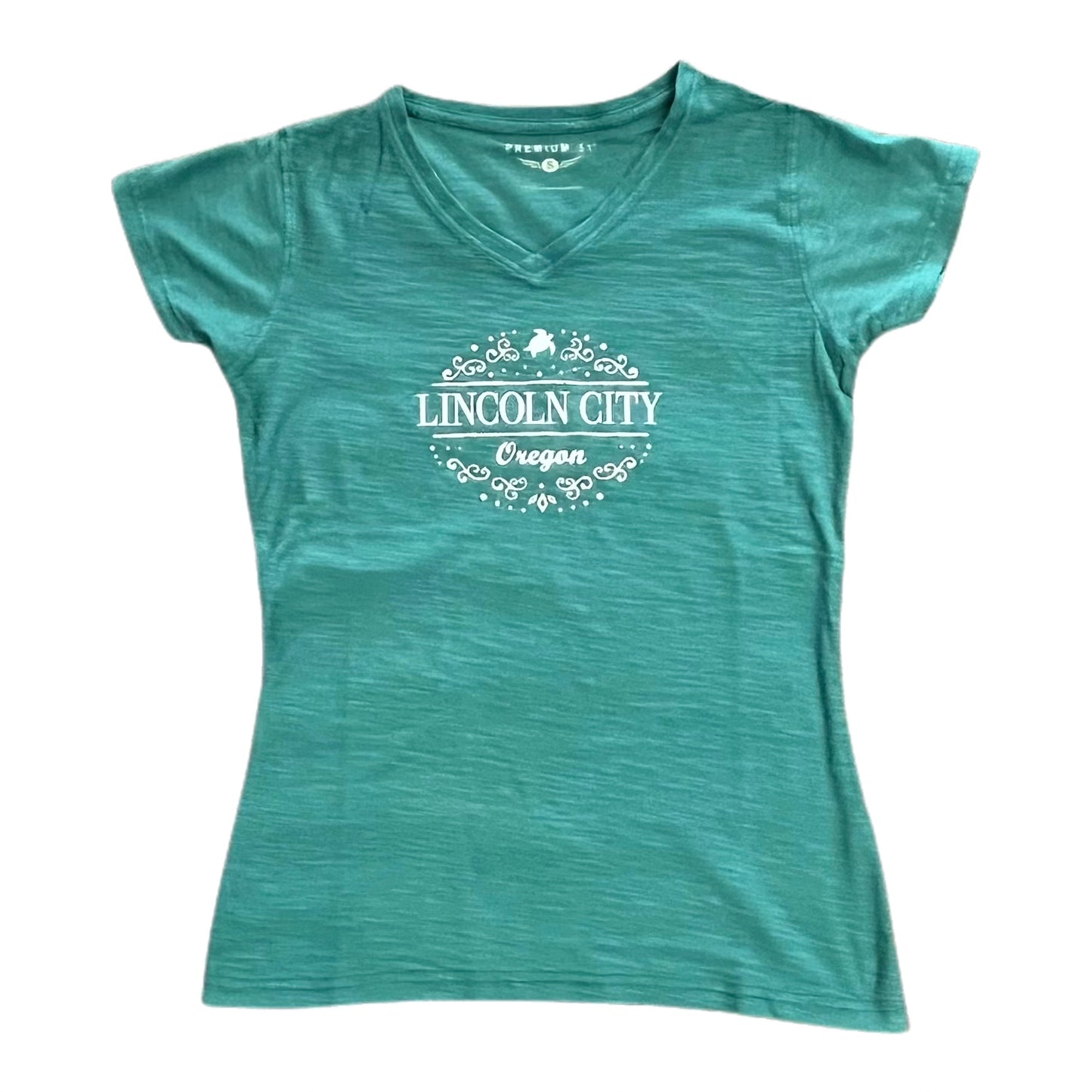 T-Shirt - Ladies v-Neck Teal w/Sparkle Turtle