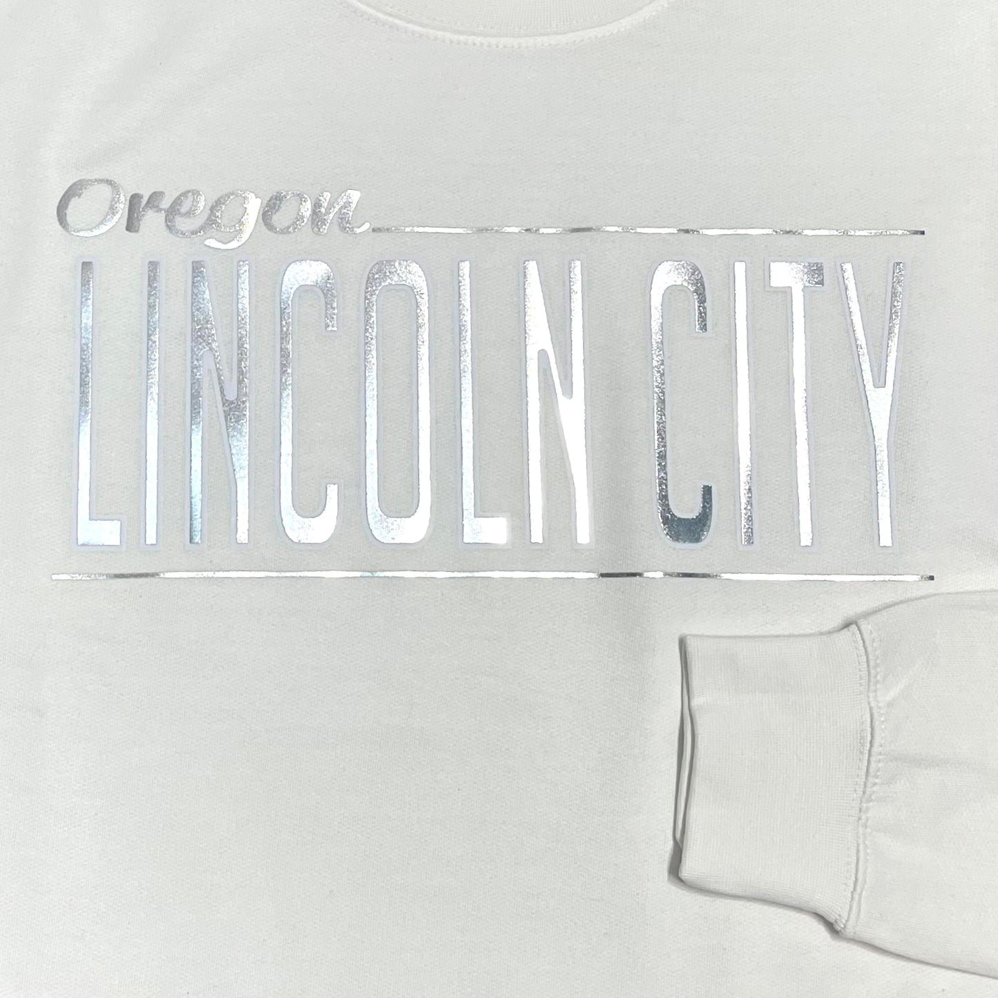 Apparel - Unisex Crewneck Silver Mirror Letters White