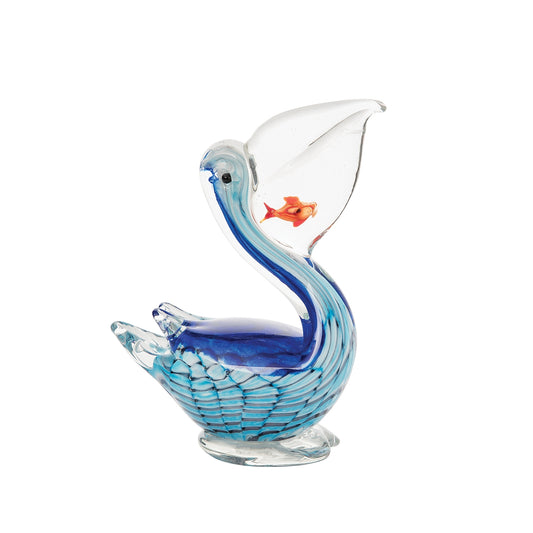 Glass Art - Blue Pelican with Fish in Mouth