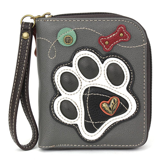 Zip Around Wallet Maroon Grey Pawprint