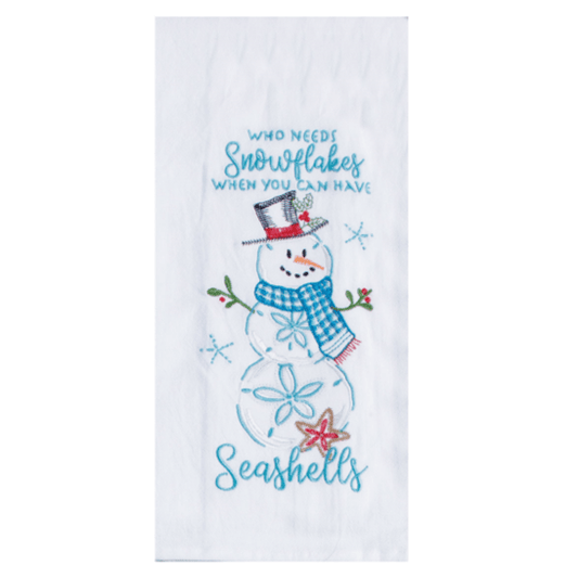 Towel - Holiday Sand Dollar Snowman Embroidered Flour Sack Towel