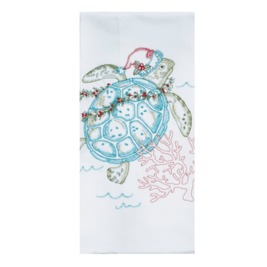 Towel - Holiday Sea Turtle Embroidered Flour Sack Towel