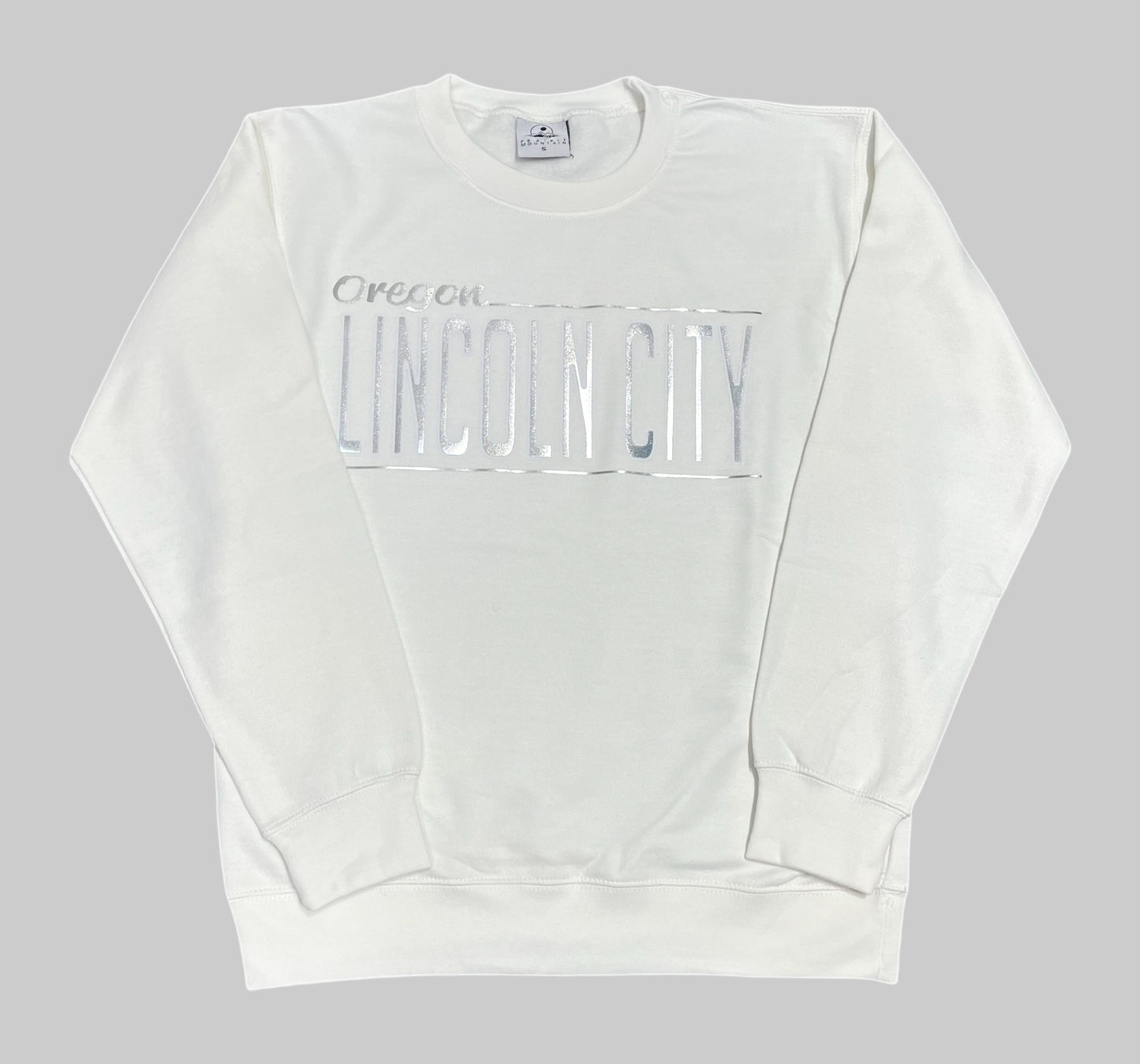 Apparel - Unisex Crewneck Silver Mirror Letters White