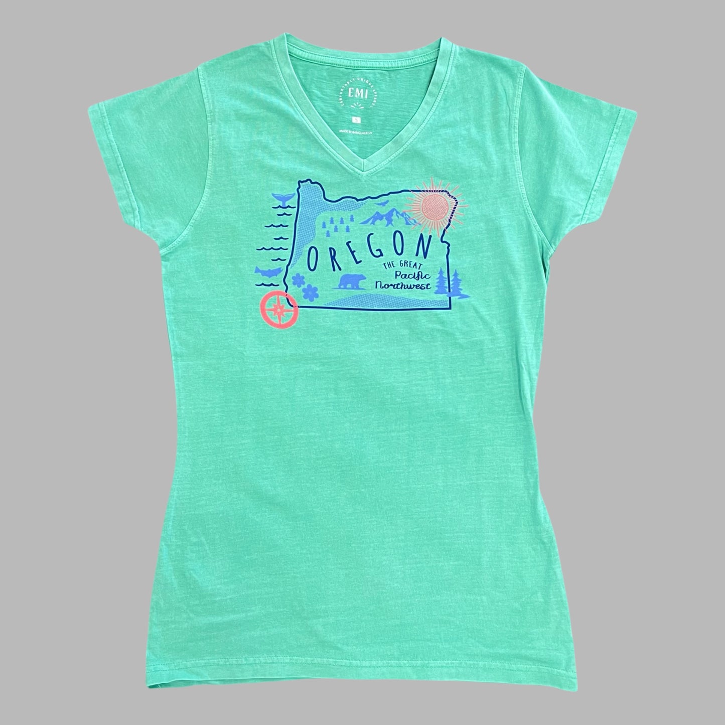 Apparel - Ladies V-Neck T-Shirt Oregon Map Mint