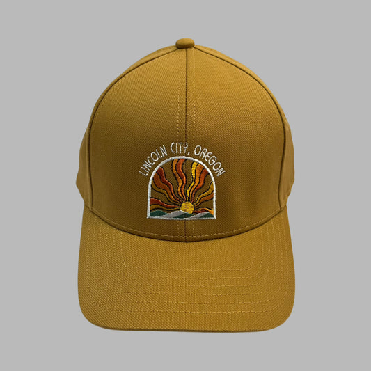 Hat - Trucker Style Sunset Lincoln City, Oregon Gold