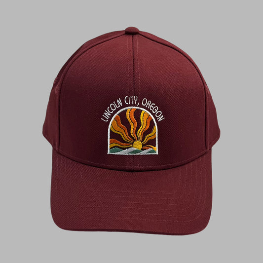 Hat - Trucker Style Sunset Lincoln City, Oregon Red