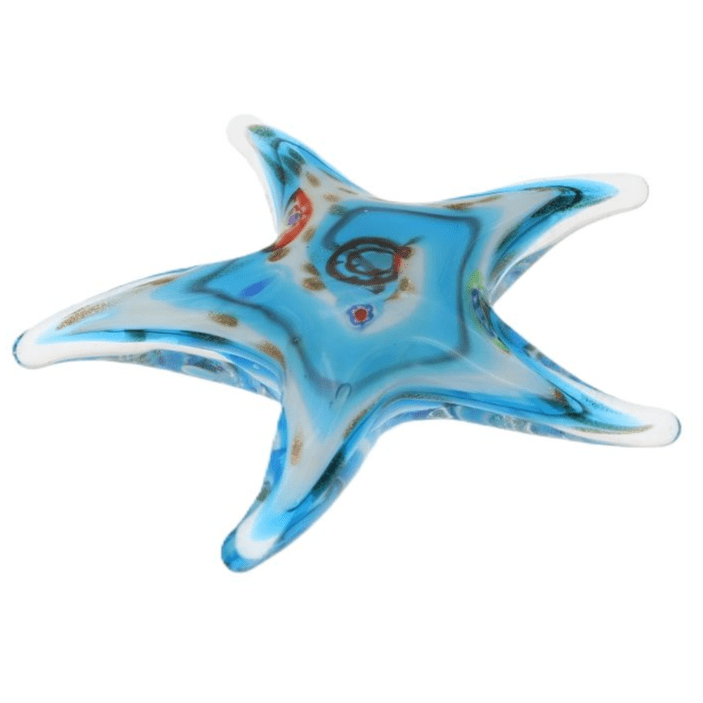 Glass Art - Light Blue & Colorful Glass Starfish