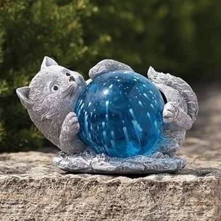 Garden Statue - Cat with Blue Solar Powered LED