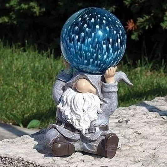 Garden Statue - Gnome with Blue Solar Powered LED