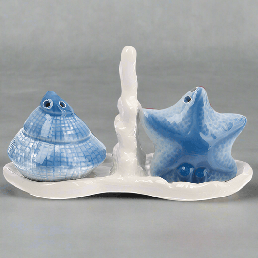 Salt & Pepper Shakers - Shell & Starfish w/ Carrier