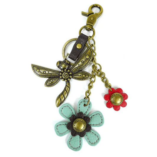 Keychain - Charming Metal Dragonfly & Flower