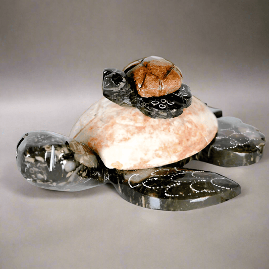 Figurine Marble Turtle with Baby 4"